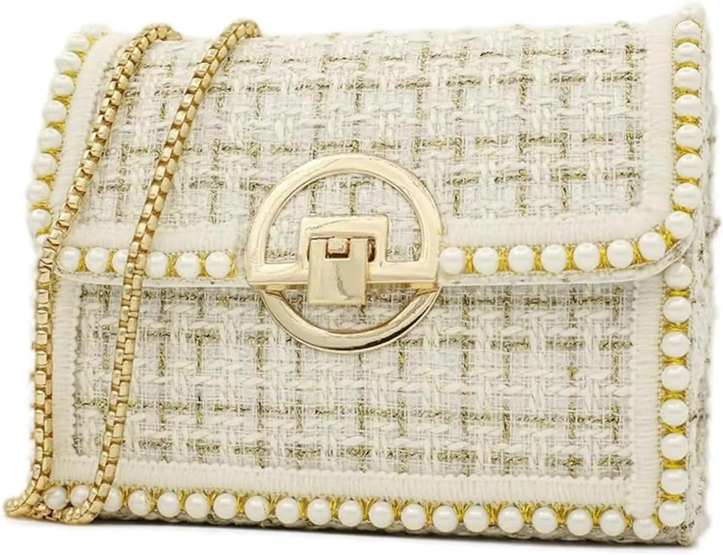 Crossbody Bags for Women Small Handbags Purse PU Leather pearl Shoulder Bag Cross Body Evening Bag, with Chain Strap
