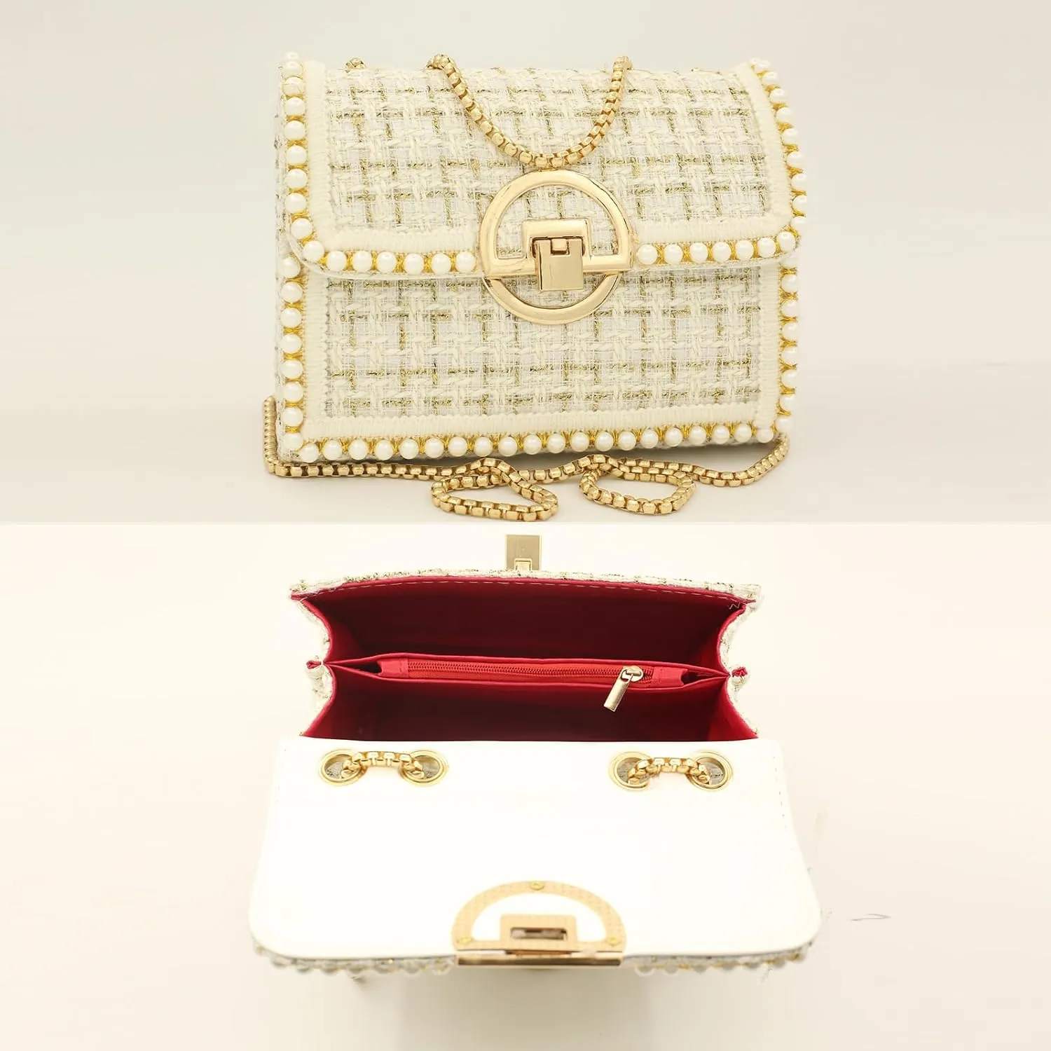 Crossbody Bags for Women Small Handbags Purse PU Leather pearl Shoulder Bag Cross Body Evening Bag, with Chain Strap