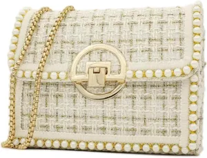 Crossbody Bags for Women Small Handbags Purse PU Leather pearl Shoulder Bag Cross Body Evening Bag, with Chain Strap