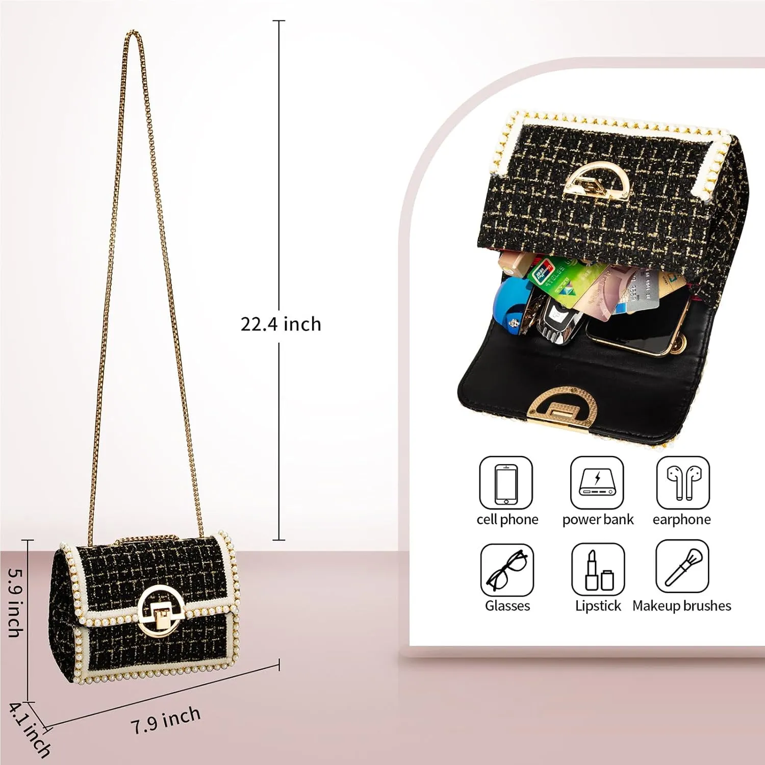 Crossbody Bags for Women Small Handbags Purse PU Leather pearl Shoulder Bag Cross Body Evening Bag, with Chain Strap