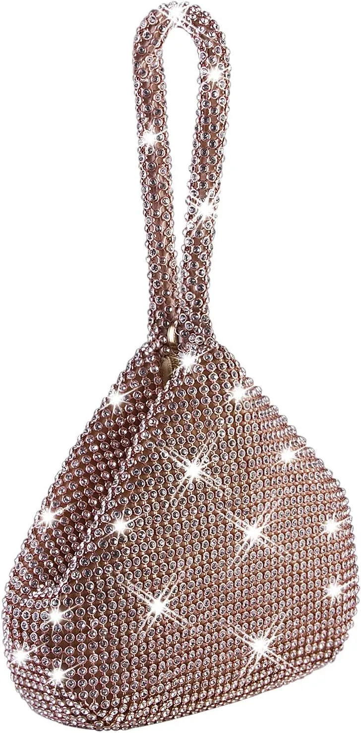 CROWN GUIDE Women Rhinestone Crystal Evening Clutch Bag With Wristlet Wedding Prom Party Purse Handbags