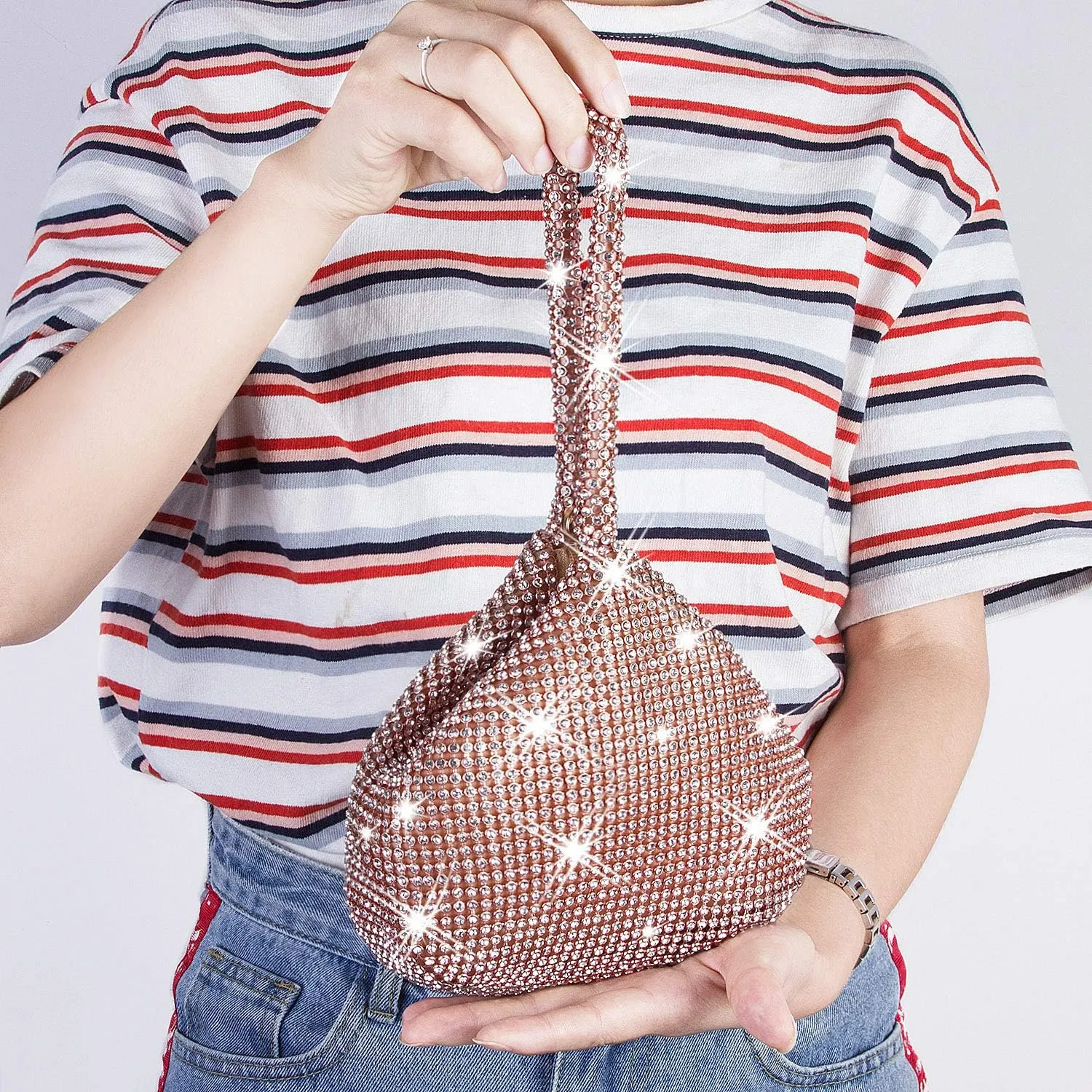 CROWN GUIDE Women Rhinestone Crystal Evening Clutch Bag With Wristlet Wedding Prom Party Purse Handbags