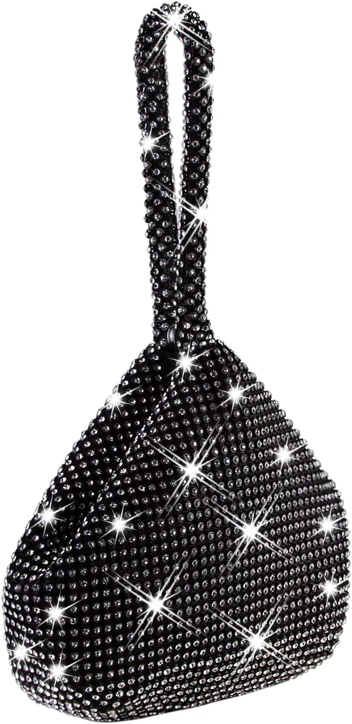 CROWN GUIDE Women Rhinestone Crystal Evening Clutch Bag With Wristlet Wedding Prom Party Purse Handbags