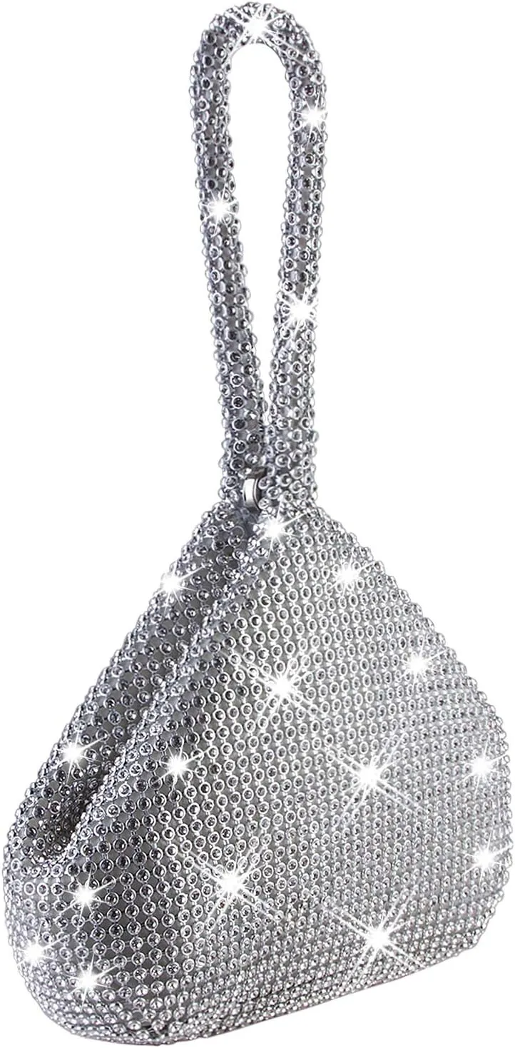 CROWN GUIDE Women Rhinestone Crystal Evening Clutch Bag With Wristlet Wedding Prom Party Purse Handbags