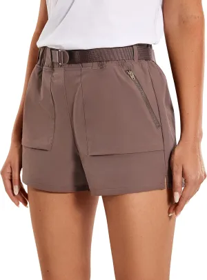 CRZ YOGA Women's Waterproof Stretch Hiking Shorts Mid Rise Summer for Outdoor Golf Workout with Zip Pockets Belt - 3''