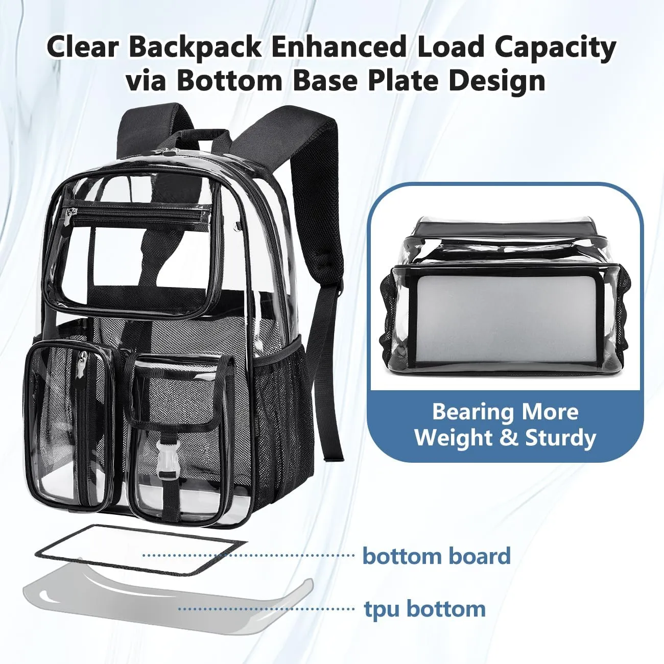 Cusangel Clear Backpack Heavy Duty Clear BookBag,16inch TPU Large Capacity See Through Backpack for Sport Events,Travel (beige)