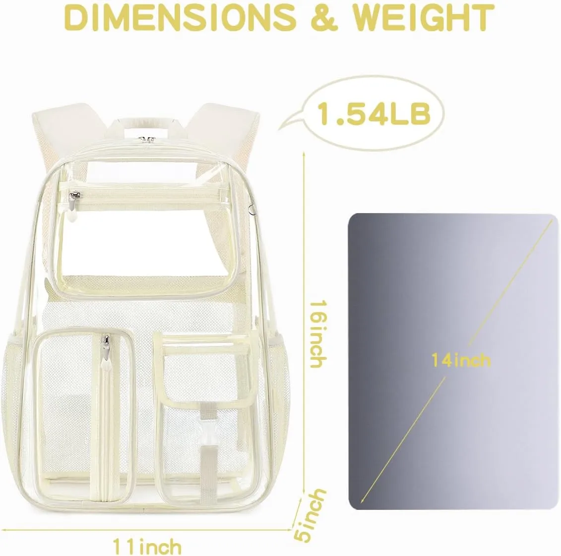 Cusangel Clear Backpack Heavy Duty Clear BookBag,16inch TPU Large Capacity See Through Backpack for Sport Events,Travel (beige)