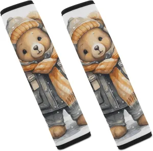 Cute Bear Auto Seat Belt Cover 2PCS Universal Car Seat Belt Shoulder Protector Pad, Protect Your Shoulders and Neck for Car Seat Belt, Shoulder Bag, Backpack