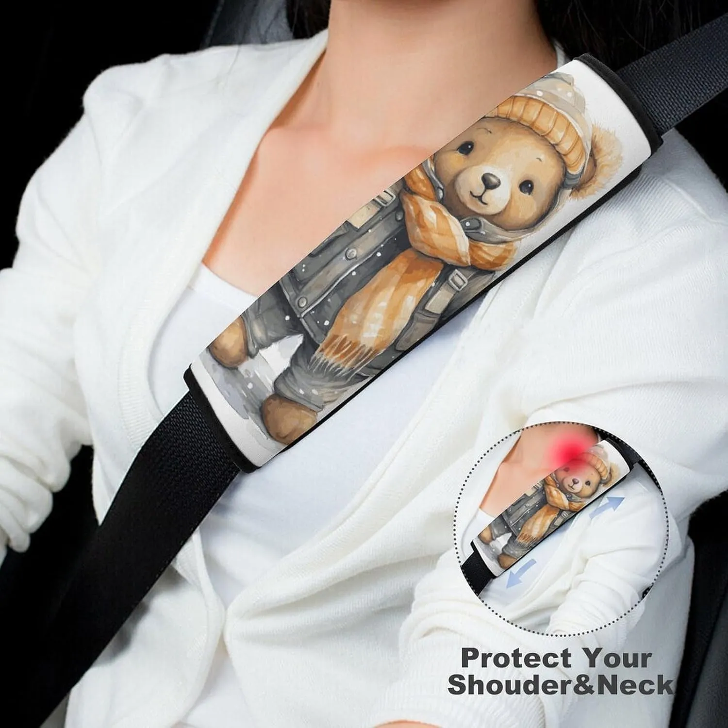 Cute Bear Auto Seat Belt Cover 2PCS Universal Car Seat Belt Shoulder Protector Pad, Protect Your Shoulders and Neck for Car Seat Belt, Shoulder Bag, Backpack