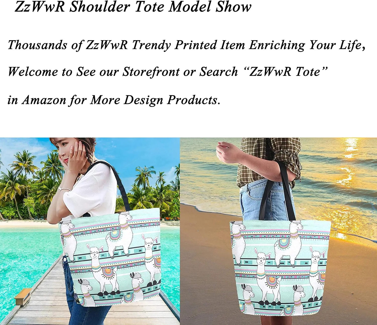 Cute Cartoon Monkey Elephants Giraffe Lion Floral Pattern Extra Large Canvas Shoulder Tote Top Storage Handle Bag for Gym Beach Weekender Travel Shopping