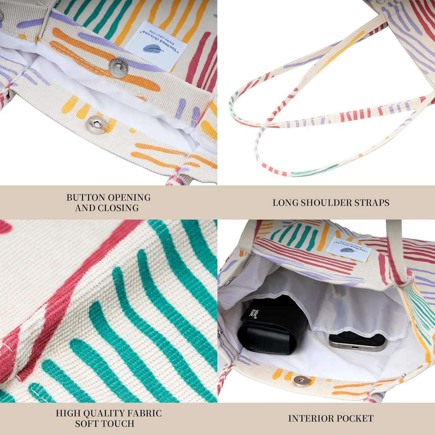 Cute Corduroy Tote Bag Canvas Shoulder Handbags for Women Travel Shopping