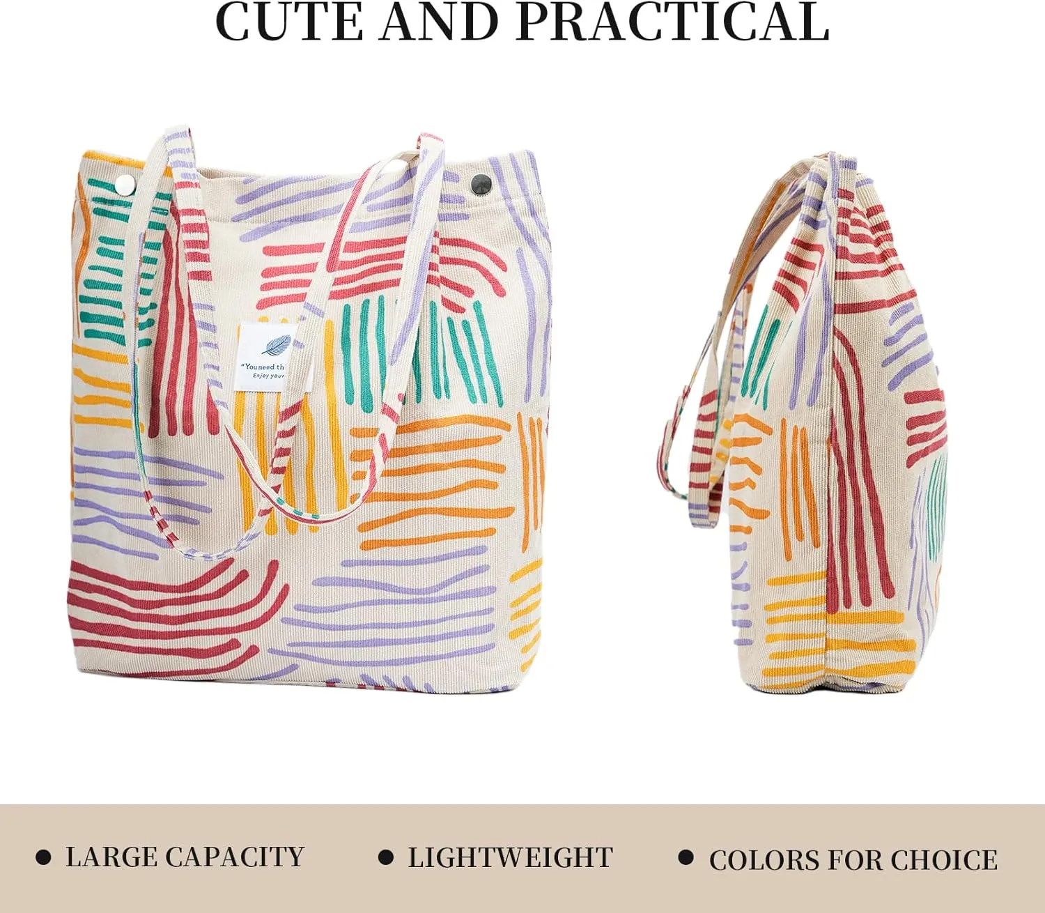 Cute Corduroy Tote Bag Canvas Shoulder Handbags for Women Travel Shopping