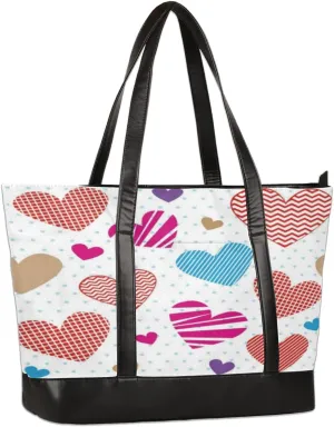 Cute Laptop Tote Bag for Women 15.6 inch Heart Dotted Abstract Computer Bag Handbags Large Lightweight Work Tote Bag with Zipper