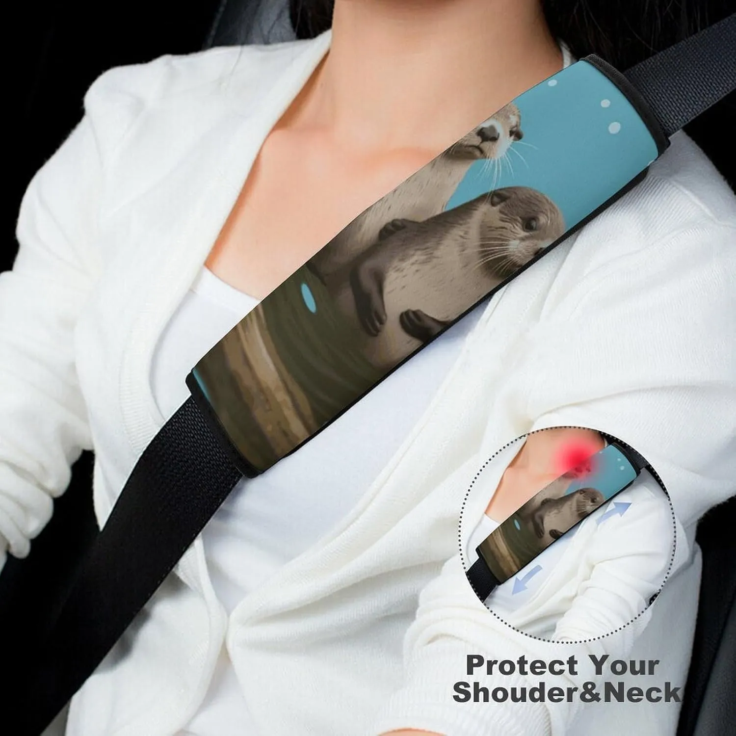 Cute Otters Auto Seat Belt Cover 1PCS Universal Car Seat Belt Shoulder Protector Pad, Protect Your Shoulders and Neck for Car Seat Belt, Shoulder Bag, Backpack