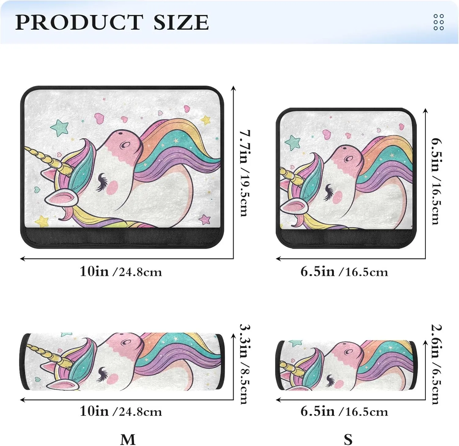 Cute Unicorn with Colorful Mane Car Seat Belt Strap Covers Bag Strap Pad