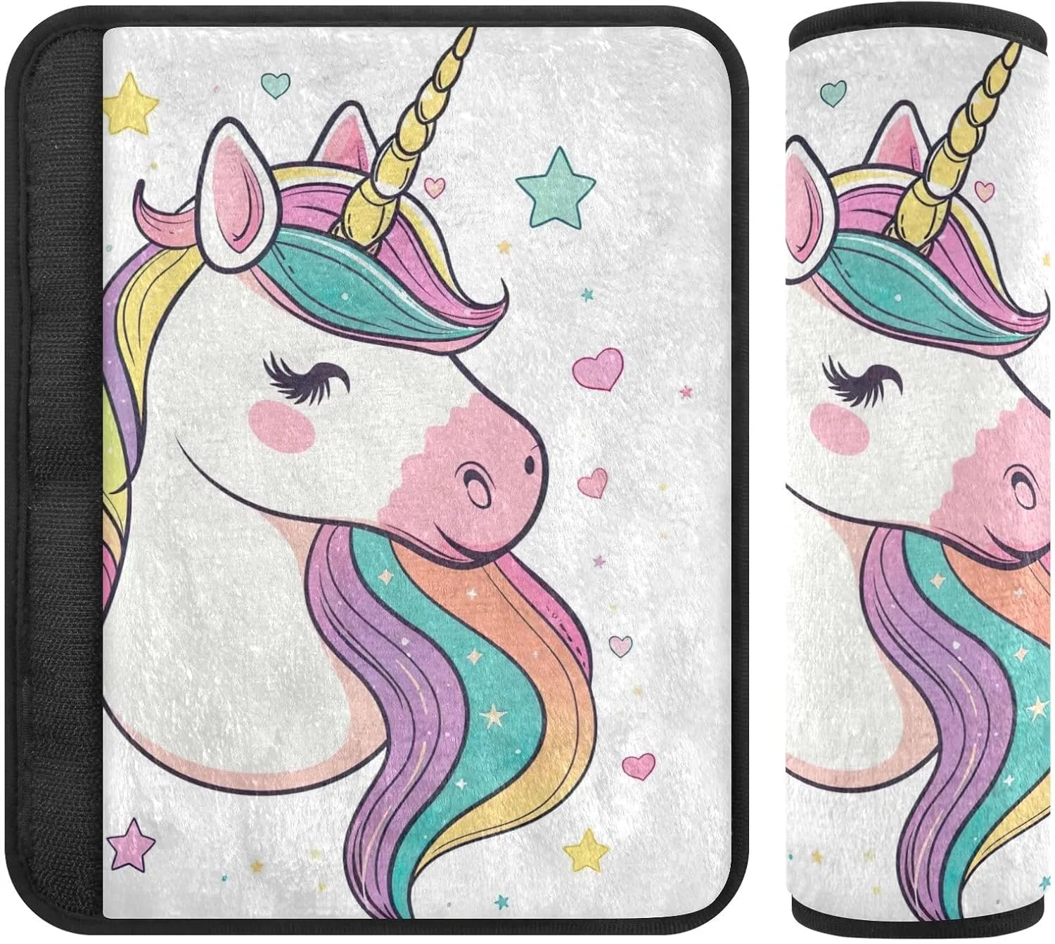 Cute Unicorn with Colorful Mane Car Seat Belt Strap Covers Bag Strap Pad