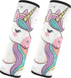 Cute Unicorn with Colorful Mane Car Seat Belt Strap Covers Bag Strap Pad