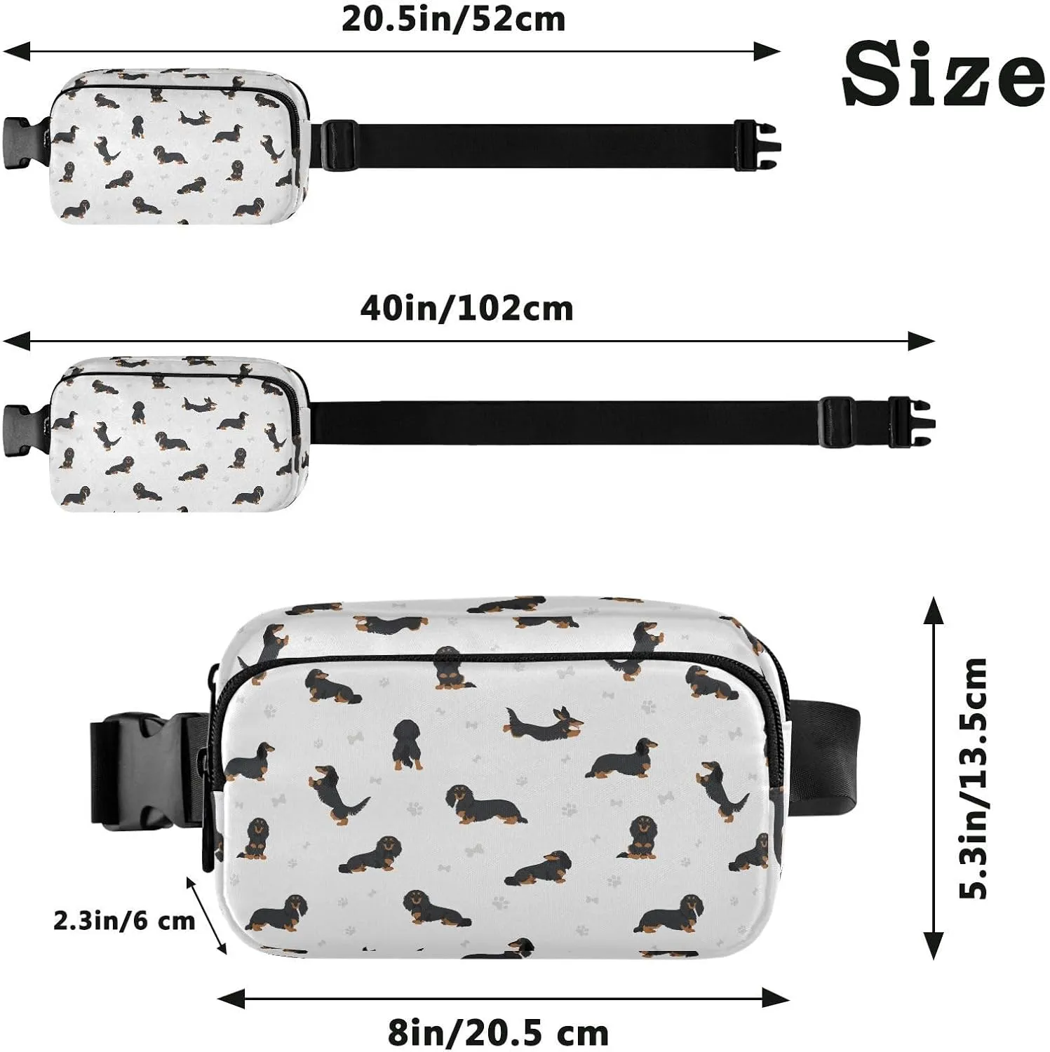 Dachshund Fanny Pack Fashion Belt Bag Women Waist Bag Waterproof Adjustable Strap Casual Travel Hiking Cycling Running