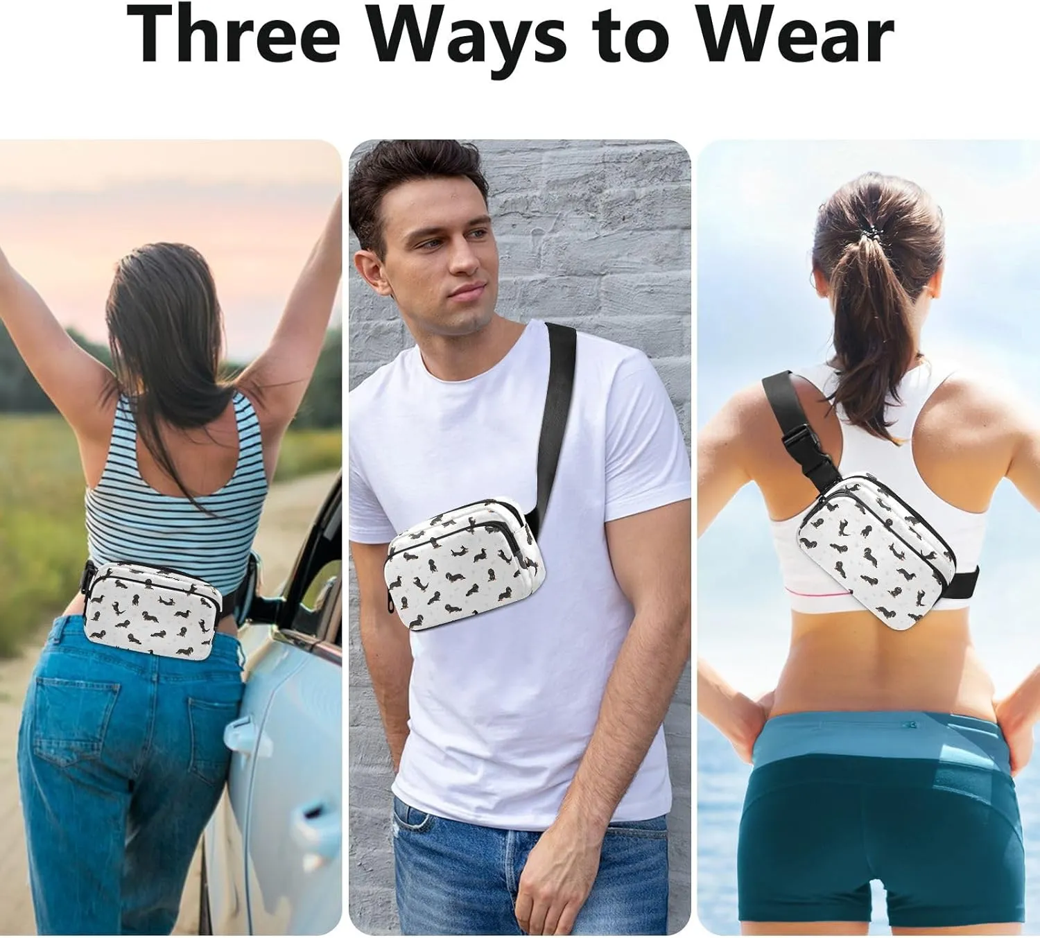 Dachshund Fanny Pack Fashion Belt Bag Women Waist Bag Waterproof Adjustable Strap Casual Travel Hiking Cycling Running