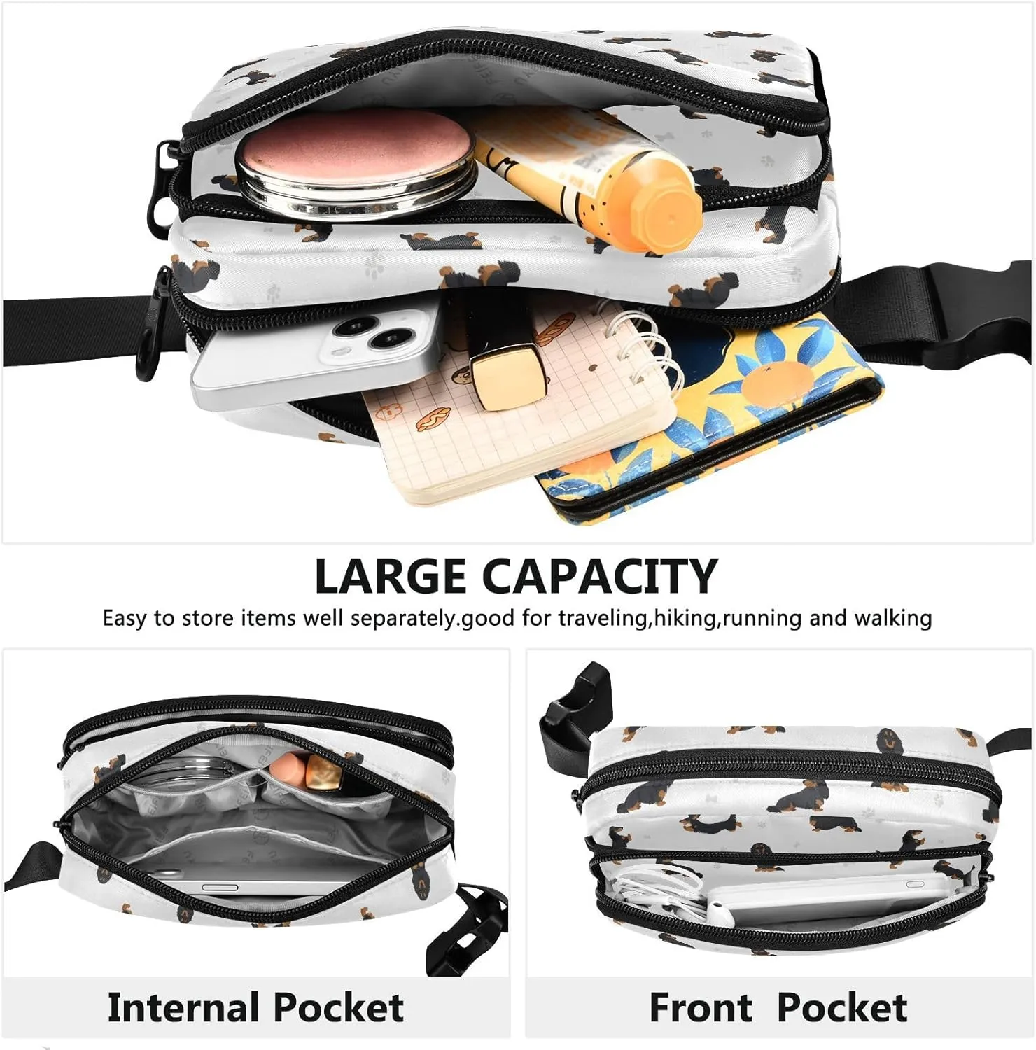 Dachshund Fanny Pack Fashion Belt Bag Women Waist Bag Waterproof Adjustable Strap Casual Travel Hiking Cycling Running