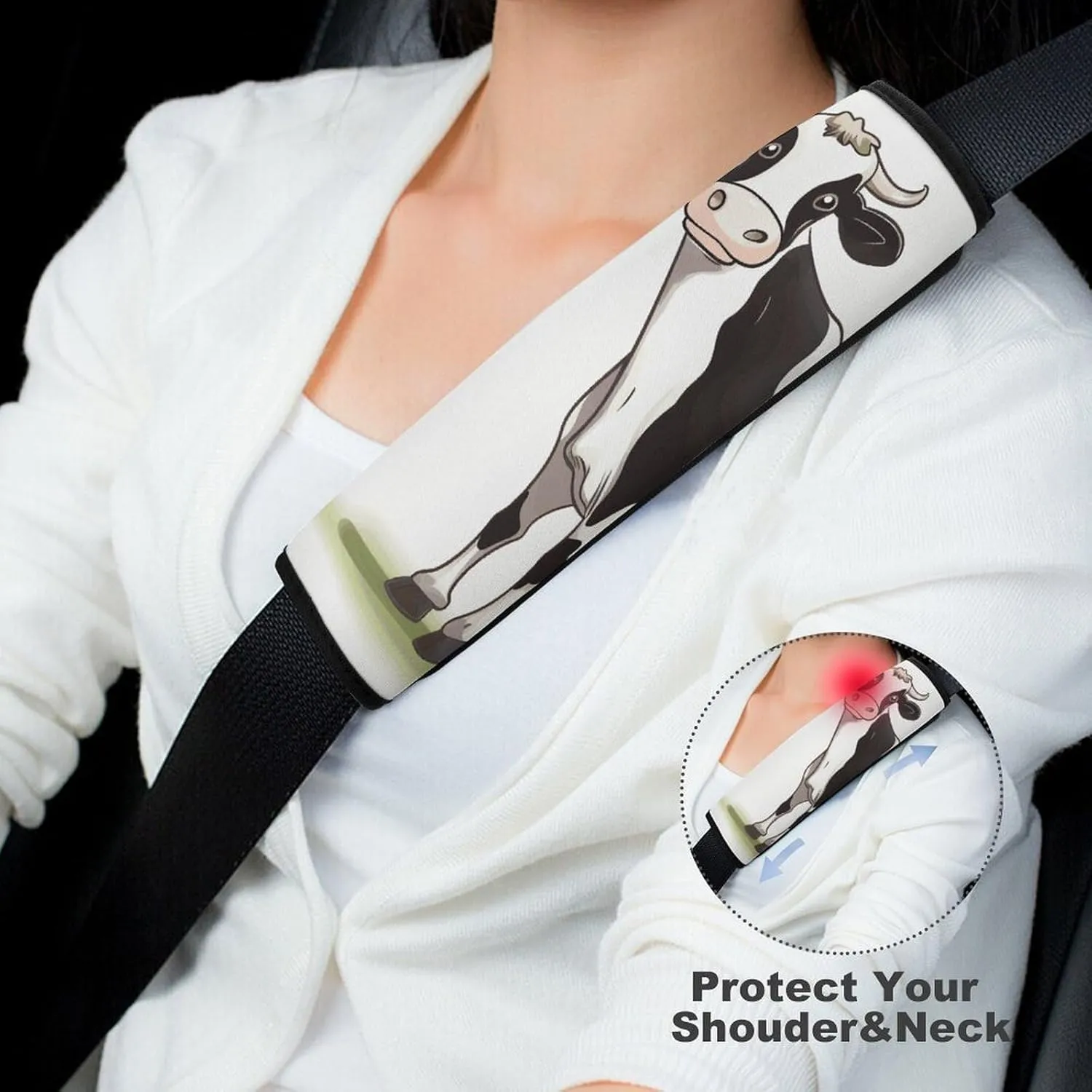 Dairy Cow Auto Seat Belt Cover 2PCS Universal Car Seat Belt Shoulder Protector Pad, Protect Your Shoulders and Neck for Car Seat Belt, Shoulder Bag, Backpack