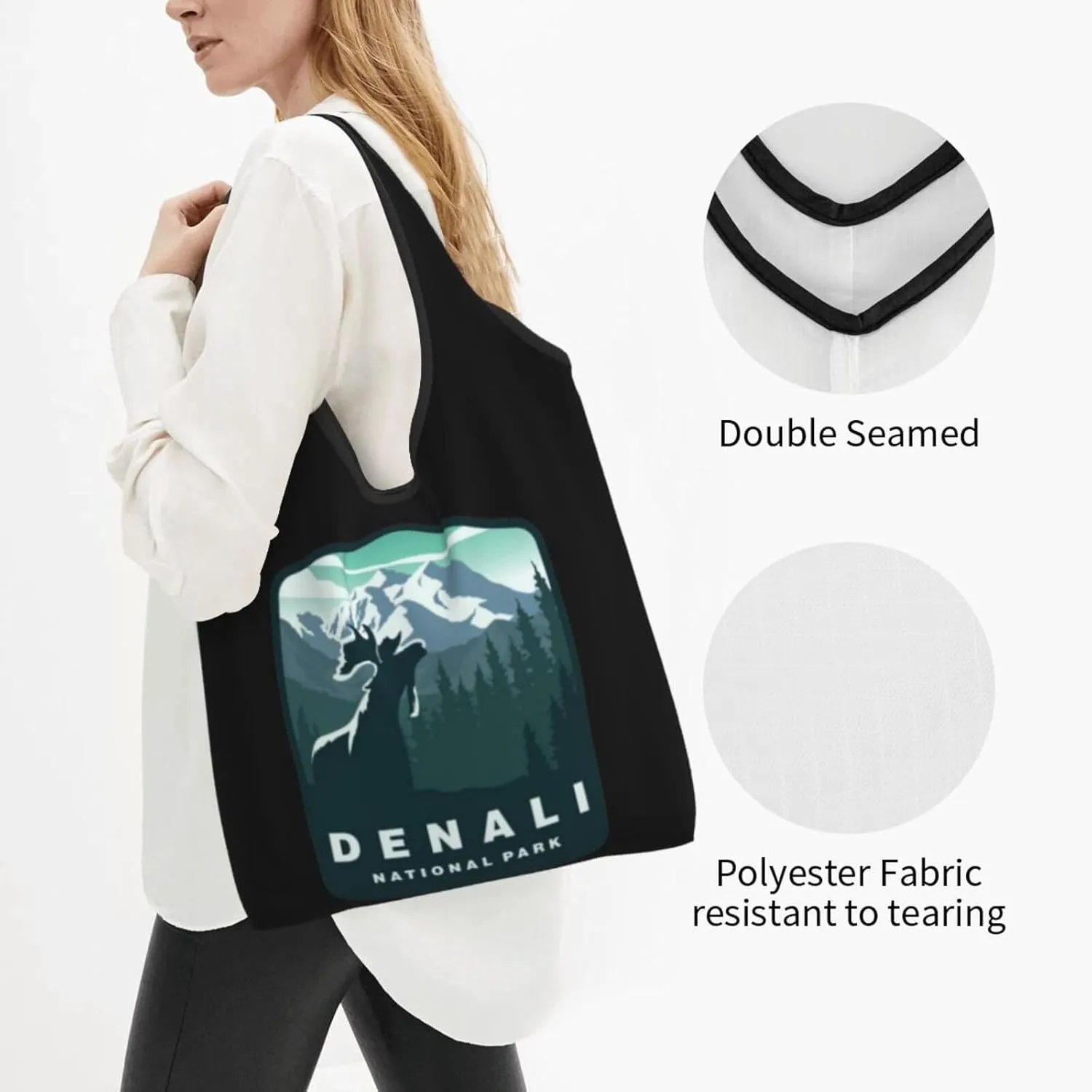 Denali National Park Beach Bags For Women Hiking Shopping Tote Bag Aesthetic Washable Canvas Beach Tote