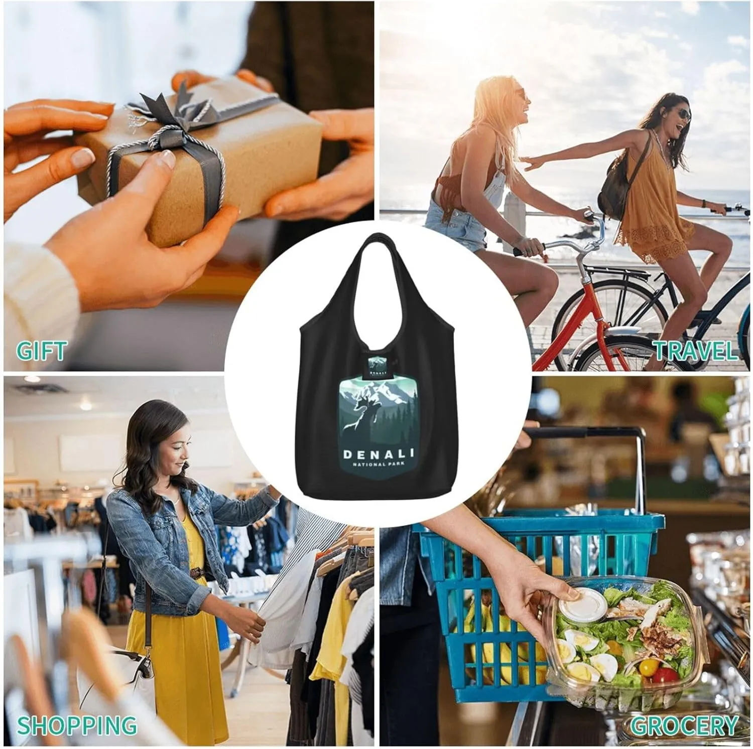 Denali National Park Beach Bags For Women Hiking Shopping Tote Bag Aesthetic Washable Canvas Beach Tote