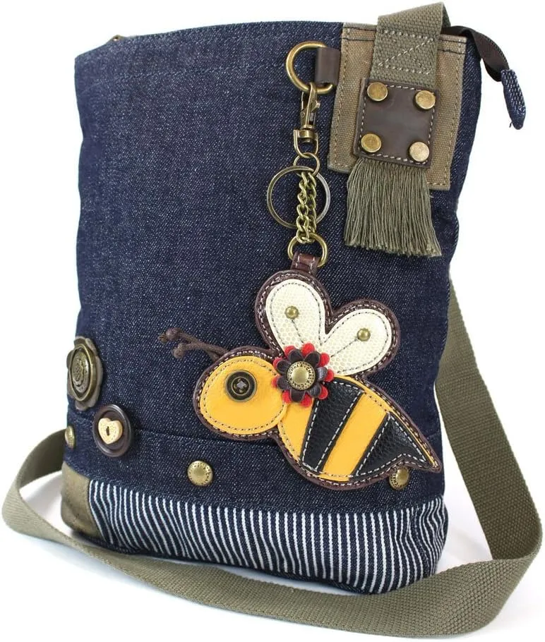 Denim Blue Patch Cross-body Messenger Bag (Denim -Bee)