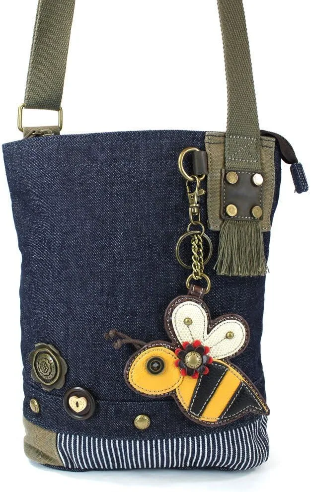 Denim Blue Patch Cross-body Messenger Bag (Denim -Bee)