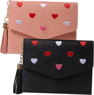 Didiseaon Stylish Embroidered Heart Small Wallet Wristlet Purse Cardholder for Women on Occasion