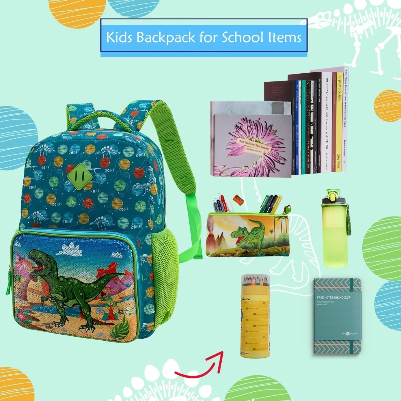 Dinosaur backpack for kids Toddler Backpack for School Boys Girls Lightweight 15 inch Dinosaur Backpack School Bag for Preschool Early Elementary with Reversible Sequins & Adjustable Strap