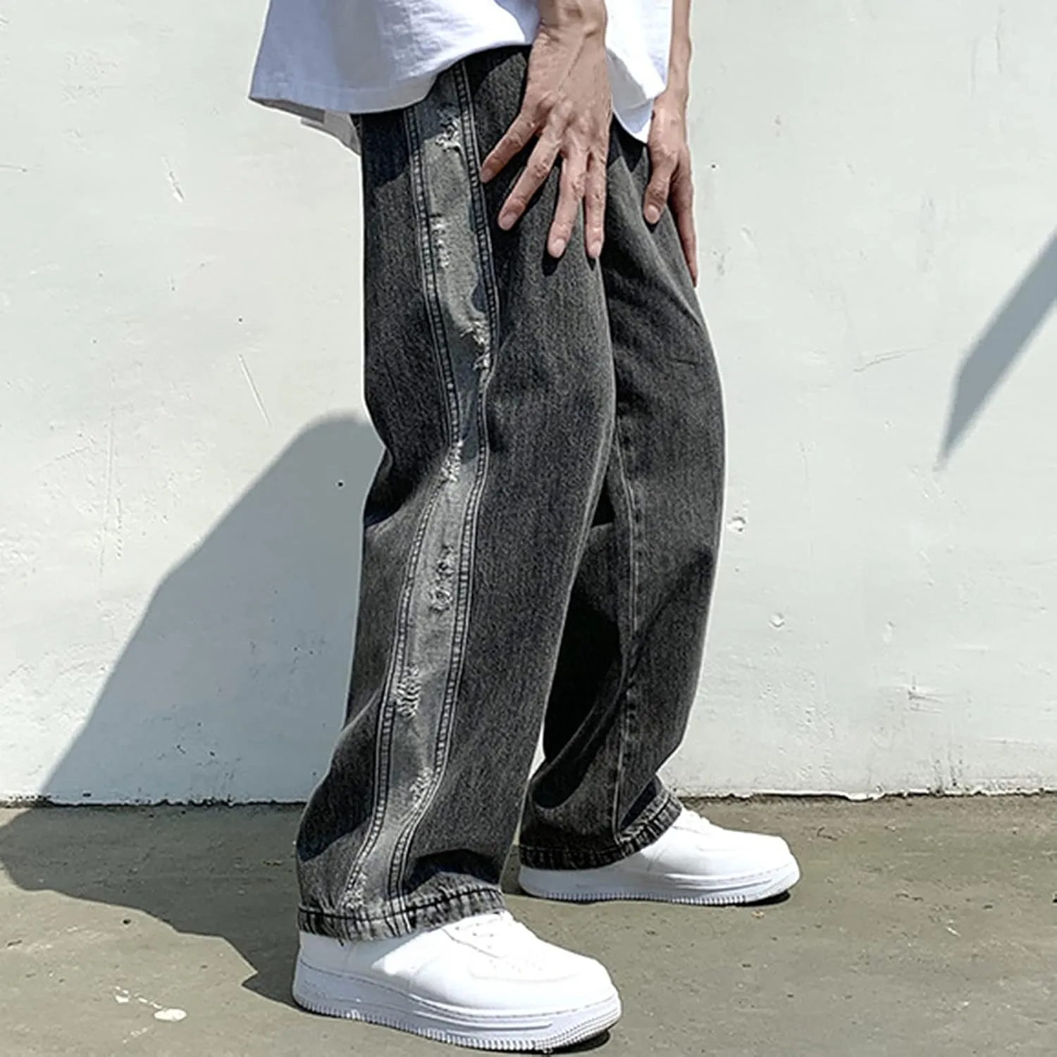 DIYAGO Baggy Jeans Mens Straight Wide Leg Casual Teen Vintage Streetwear Hip Hop Trendy Denim Pant Designer Long Trouser