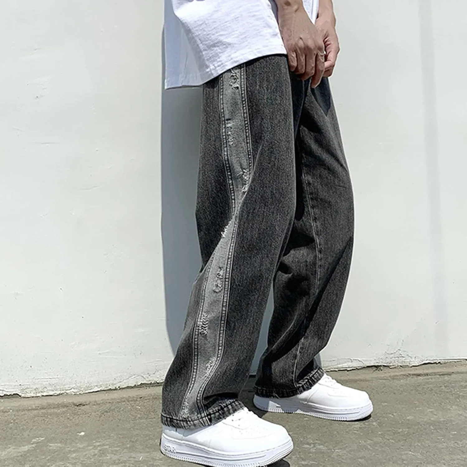 DIYAGO Baggy Jeans Mens Straight Wide Leg Casual Teen Vintage Streetwear Hip Hop Trendy Denim Pant Designer Long Trouser