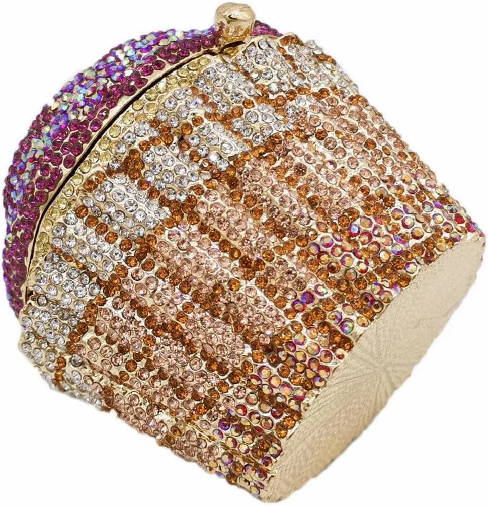 DJBM Cute Cupcake Rhinestone Clutch Diamond Crystal Purse Evening Bags for Women Party Wedding Cocktail Prom