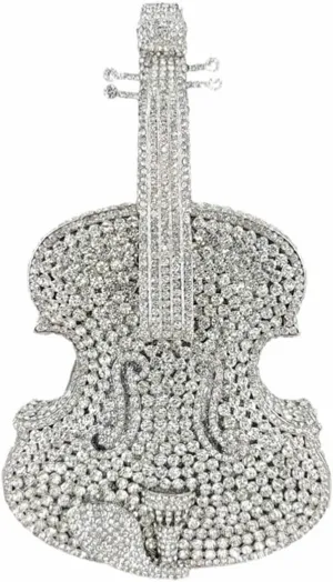 DJBM Cute Violin Rhinestone Evening Bag Chic Crystal Handbag Diamond Clutch Purse for Women Party Prom Banquet