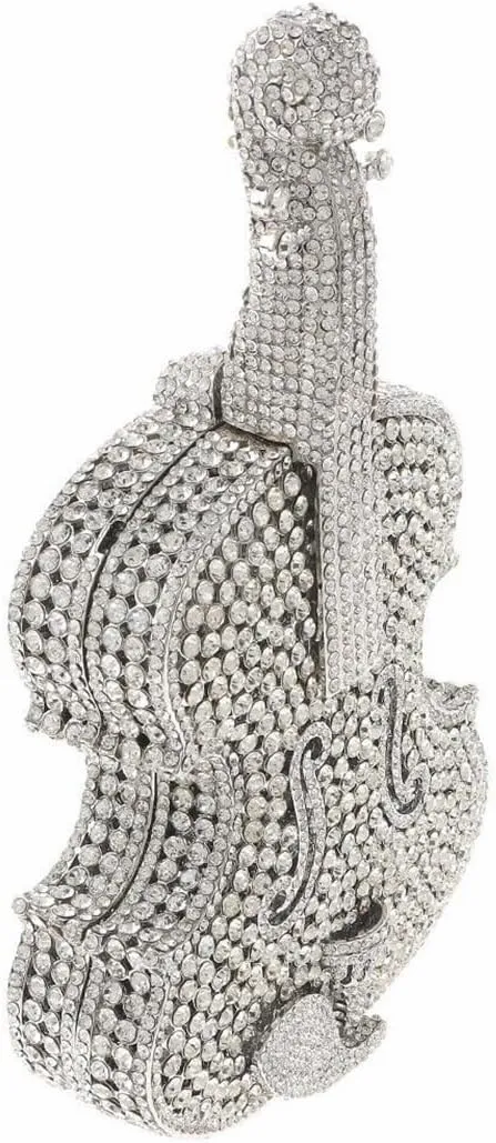 DJBM Cute Violin Rhinestone Evening Bag Chic Crystal Handbag Diamond Clutch Purse for Women Party Prom Banquet