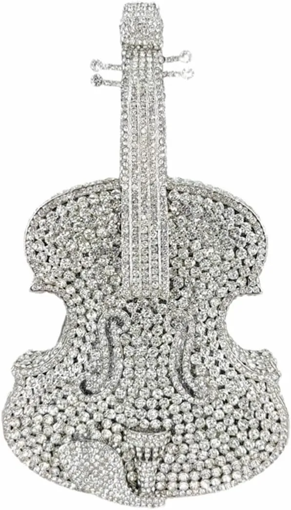 DJBM Cute Violin Rhinestone Evening Bag Chic Crystal Handbag Diamond Clutch Purse for Women Party Prom Banquet