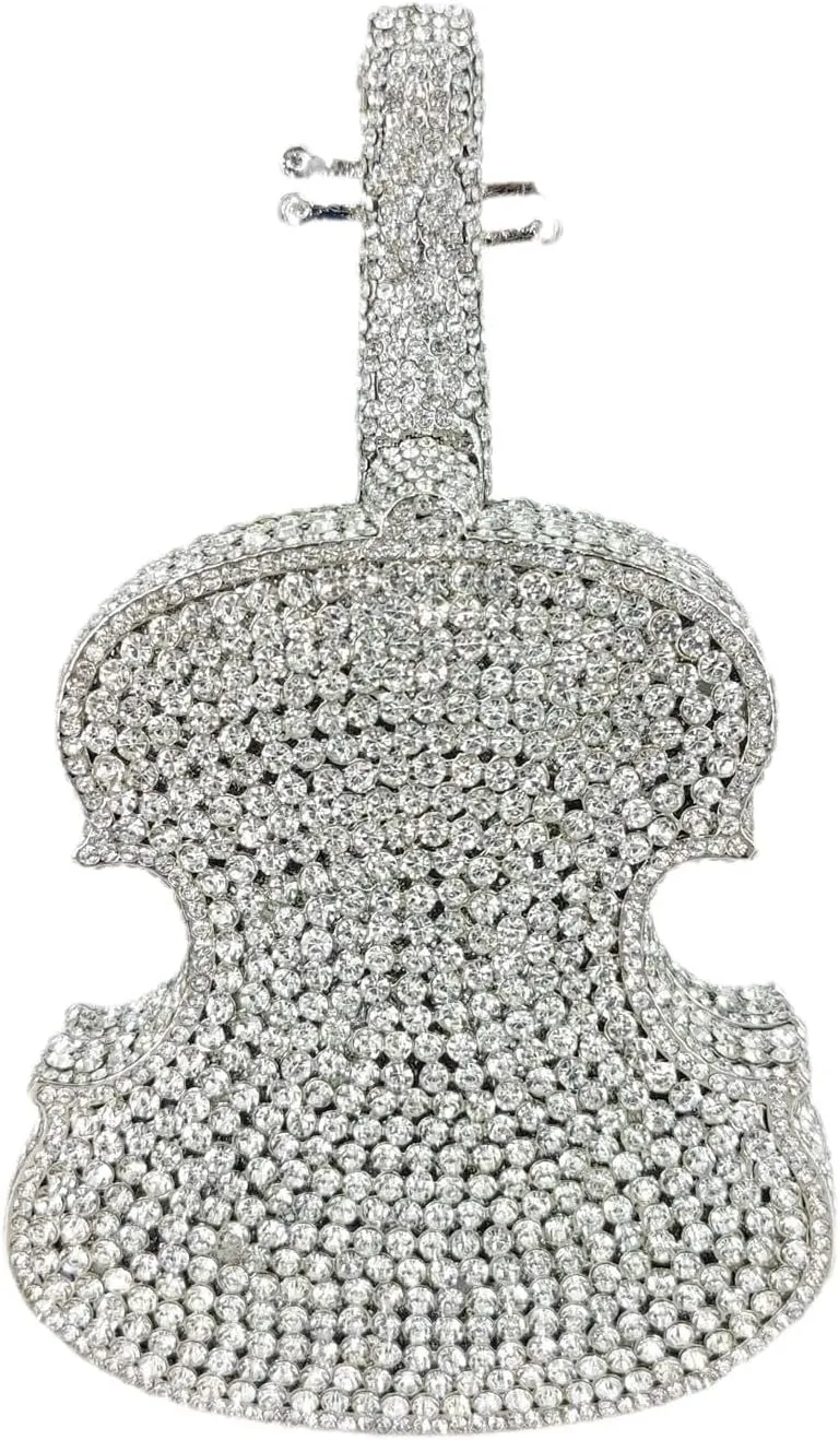 DJBM Cute Violin Rhinestone Evening Bag Chic Crystal Handbag Diamond Clutch Purse for Women Party Prom Banquet