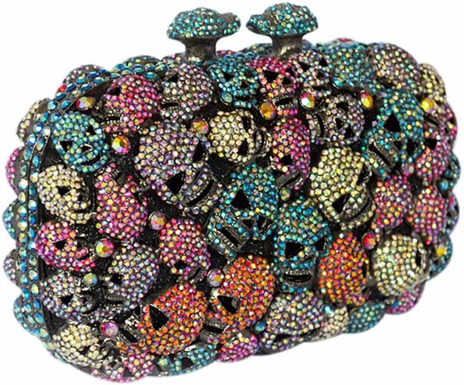 DJBM Glitter Skulls Rhinestone Purse Women's Clutch Handbags Crystal Evening Bags Diamond Evening Clutches for Party Prom