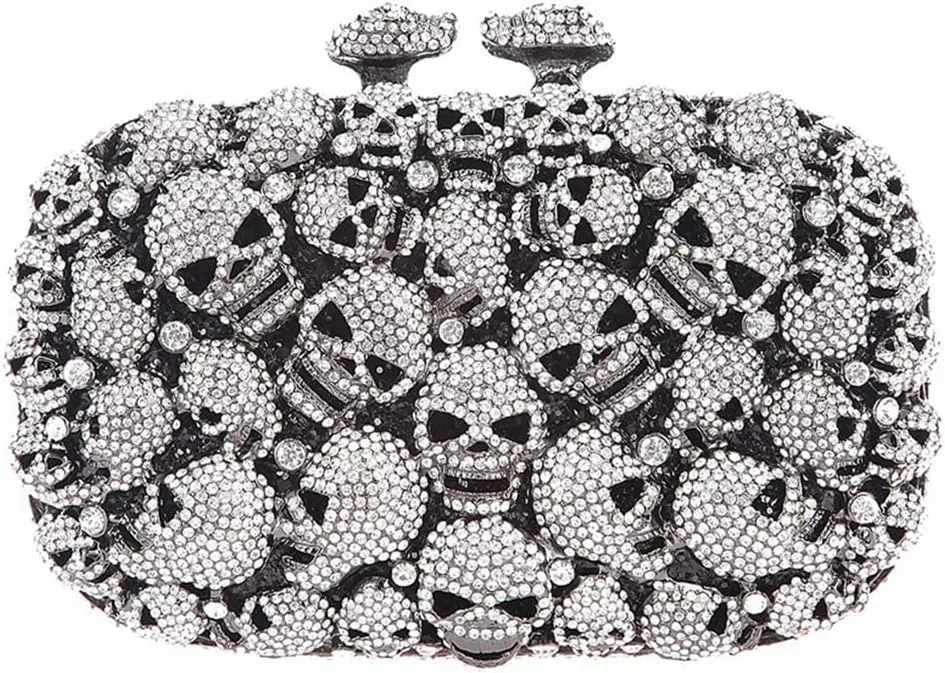DJBM Glitter Skulls Rhinestone Purse Women's Clutch Handbags Crystal Evening Bags Diamond Evening Clutches for Party Prom