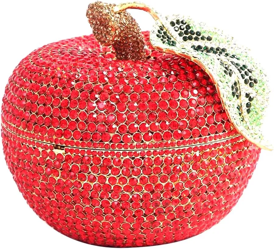 DJBM Sparkly Apple Rhinestone Evening Clutch Women Luxury Fruit Crystal Handbags Diamond Purses for Party Wedding Prom