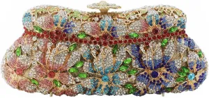 DJBM Vintage Women Floral Rhinestone Crystal Purse Rose Evening Clutch Diamond Evening Bags for Party Wedding Cocktail Prom