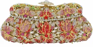 DJBM Vintage Women Floral Rhinestone Crystal Purse Rose Evening Clutch Diamond Evening Bags for Party Wedding Cocktail Prom