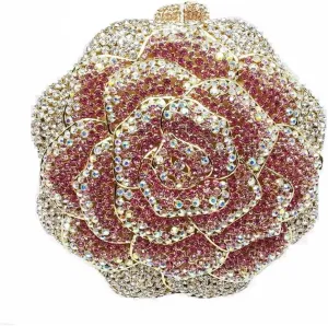 DJBM Vintage Women Floral Rhinestone Crystal Purse Rose Evening Clutch Diamond Evening Bags for Party Wedding Cocktail Prom