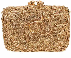 DJBM Vintage Women Floral Rhinestone Crystal Purse Rose Evening Clutch Diamond Evening Bags for Party Wedding Cocktail Prom