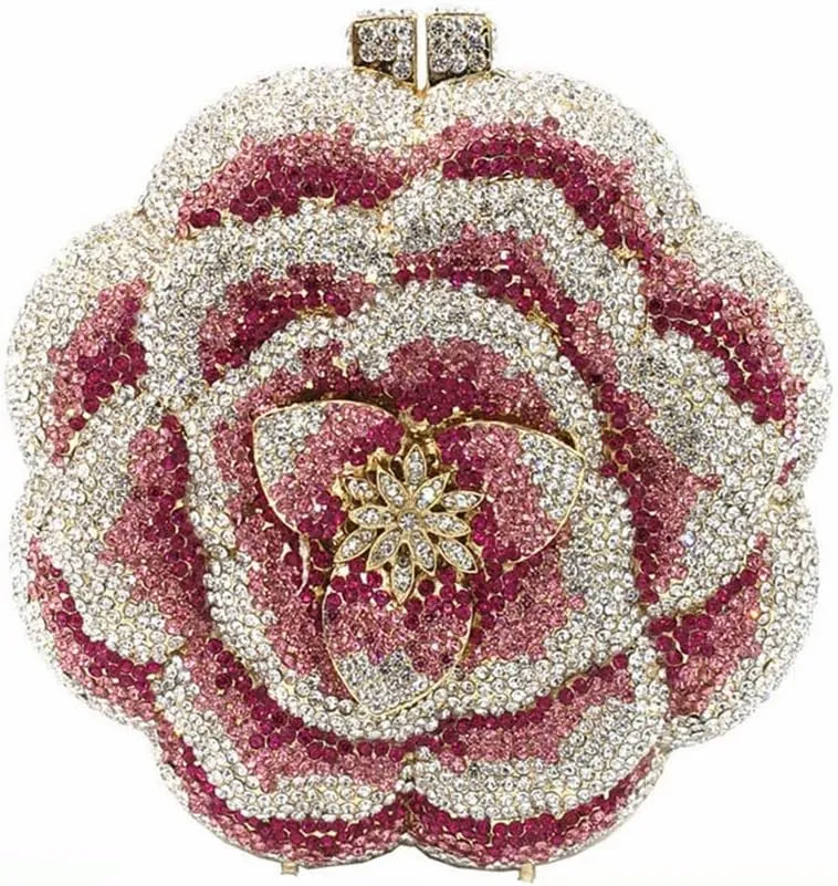 DJBM Vintage Women Floral Rhinestone Crystal Purse Rose Evening Clutch Diamond Evening Bags for Party Wedding Cocktail Prom