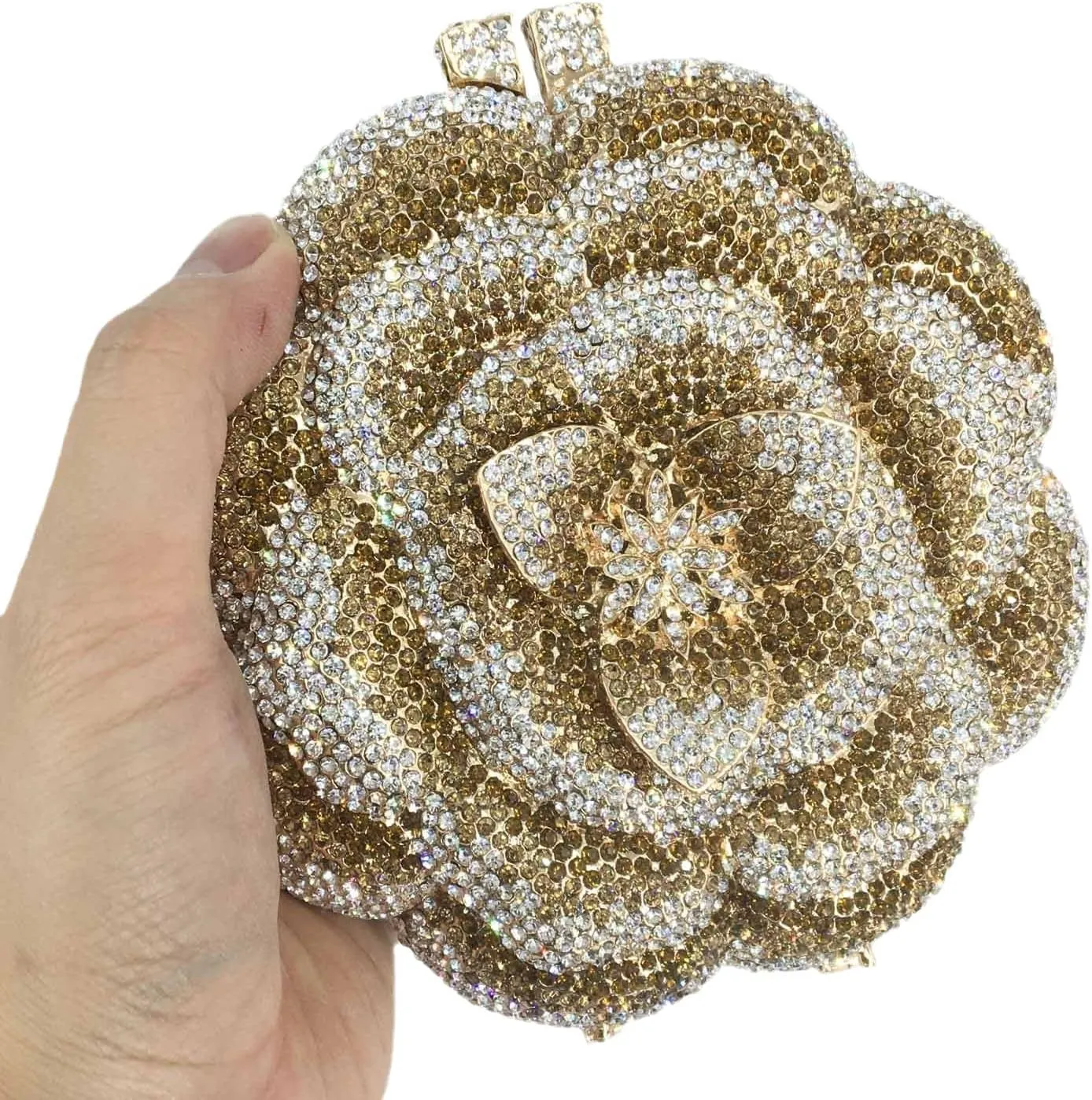 DJBM Vintage Women Floral Rhinestone Crystal Purse Rose Evening Clutch Diamond Evening Bags for Party Wedding Cocktail Prom