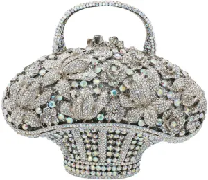 DJBM Vintage Women Flower Basket Crystal Evening Clutch Diamond Floral Handbag Rhinestone Evening Bag for Wedding Party Prom