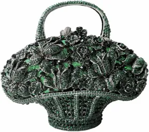 DJBM Vintage Women Flower Basket Crystal Evening Clutch Diamond Floral Handbag Rhinestone Evening Bag for Wedding Party Prom