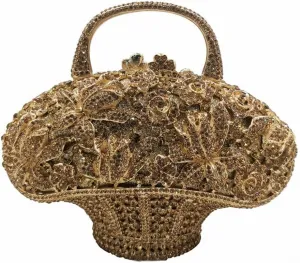 DJBM Vintage Women Flower Basket Crystal Evening Clutch Diamond Floral Handbag Rhinestone Evening Bag for Wedding Party Prom